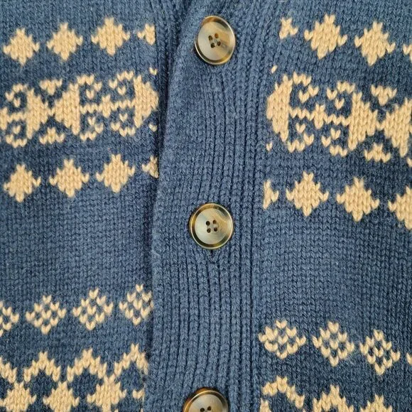 J.Crew Cardigan Sweater Mens Large Navy Beaige Fair Isle Wool Blend Button Front - Picture 5 of 11